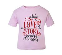A True Love Story Never Ends [Style Two] (Romantic Quotes for Couples, Anniversary) Short Sleeve Cotton Toddler t Shirt, 1-2 Years, Pastel Pink