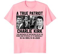 A True Patriot Charlie Kirk Shirt, Pray for Charlie Kirk T-Shirt, Charlie Kirk Assassination Outfit, Justice for Charlie Tee (UK, Alpha, XXL, Regular, Regular, Pink)