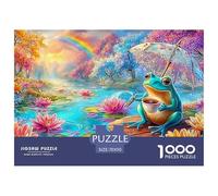 A Turquoise Frog with An Umbrella Sips Drink on A Pond Raft 1000Pc Jigsaw Puzzle Fantasy Colorful Frogs - Premium Quality, Great for Adults & Kids 70x50cm/1000pcs