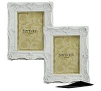 A Twinpack of Sixtrees Chelsea 5-254-57 Ornate Vintage Swept Shabby Chic White 7x5 inch Photo frames - with Microfibre glass cleaning cloth.