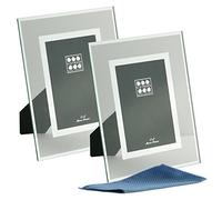 A Twinpack of Sixtrees Lenton 3-601-46 Square edge Glass & Mirror Line inset Photo Frames for a 6" x 4" picture - Complete with a microfibre cleaning cloth.