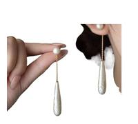 A two-piece French long retro temperament with water drop pearl stud earrings. (A pair of gold tassel earrings.)