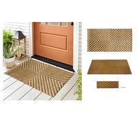 A.Unique Home 15mm Natural Coir Doormat with Printed Pattern 40cm x 80cm | Non-Slip PVC Backed (Embossed Stripes)