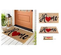 A.Unique Home 15mm Natural Coir Doormat with Printed Pattern 40cm x 80cm | Non-Slip PVC Backed (Heart Home)