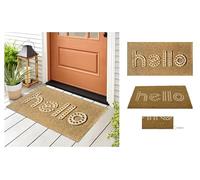A.Unique Home 15mm Natural Coir Doormat with Printed Pattern 40cm x 80cm | Non-Slip PVC Backed (Hello Embossed)