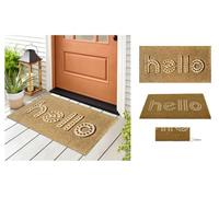 A.unique Home 15mm Natural Coir Doormat With Printed Pattern 40Cm X 80Cm - Non-Slip Pvc Backed - Hello Embossed Mat