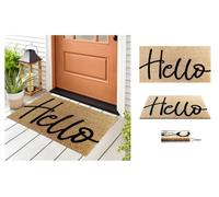 A.unique Home 15mm Natural Coir Doormat With Printed Pattern 40Cm X 80Cm - Non-Slip Pvc Backed - Hello Mat