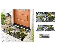 A.Unique Home 15mm Natural Coir Doormat with Printed Pattern 40cm x 80cm | Non-Slip PVC Backed (Leaf)