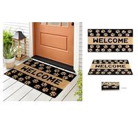 A.Unique Home 15mm Natural Coir Doormat with Printed Pattern 40cm x 80cm | Non-Slip PVC Backed (Paw Welcome)