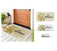 A.unique Home 15mm Natural Coir Doormat With Printed Pattern 40Cm X 80Cm - Non-Slip Pvc Backed - Welcome Colour Mat
