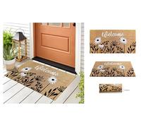 A.Unique Home 15mm Natural Coir Doormat with Printed Pattern 40cm x 80cm | Non-Slip PVC Backed (Welcome Black & White)