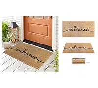 A.Unique Home 15mm Natural Coir Doormat with Printed Pattern 40cm x 80cm | Non-Slip PVC Backed (Welcome)