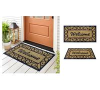 A.Unique Home 8mm Coir Doormat Non-Slip PVC Back - Welcome Border 40x80cm