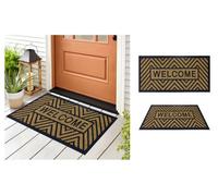 A.unique Home 8mm Natural Coir Doormat With Printed Pattern 40Cm X 80Cm - Non-Slip Rubber Backed - Welcome Stripes Mat