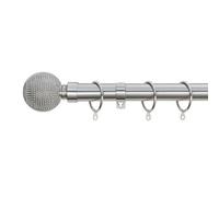 A.unique Home Beaded Ball Metal Extendable Curtain Pole With Rings And Fittings (25/28mm) - Brushed Steel, 180Cm - 340Cm Approx