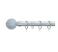 A.unique Home Beaded Ball Metal Extendable Curtain Pole With Rings And Fittings (25/28mm) - Nickel, 70Cm - 120Cm Approx