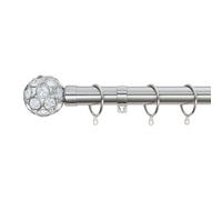 A.unique Home Beaded Gem Metal Extendable Curtain Pole With Rings And Fittings (25/28mm) - Brushed Steel, 70Cm - 120Cm Approx