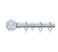 A.unique Home Beaded Gem Metal Extendable Curtain Pole With Rings And Fittings (25/28mm) - Nickel, 120Cm - 220Cm Approx