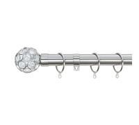 A.Unique Home Beaded Gem Metal Extendable Curtain Pole with Rings and Fittings, In a Variety of Colours and Sizes (25/28mm) (Brushed Steel, 120cm - 220cm, 47" to 87" Approx)