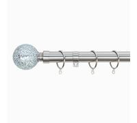 A.unique Home Crackle Ball Metal Extendable Curtain Pole With Rings And Fittings (25/28mm) - Brushed Steel, 70Cm - 120Cm Approx