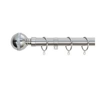 A.Unique Home Diamante Ball Metal Extendable Curtain Pole with Rings and Fittings, In a Variety of Colours and Sizes (25/28mm) (Brushed Steel, 70cm - 120cm, 28" to 47" Approx)