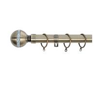 A.Unique Home Diamante Ball Metal Extendable Curtain Pole with Rings and Fittings, In a Variety of Colours and Sizes (25/28mm) (Antique Brass, 120cm - 220cm, 47" to 87" Approx)