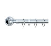 A.Unique Home Diamante Ball Metal Extendable Curtain Pole with Rings and Fittings, In a Variety of Colours and Sizes (25/28mm) (Nickel, 180cm - 340cm, 71" to 134" Approx)