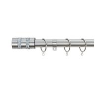 A.unique Home Diamante Barrel Metal Extendable Curtain Pole With Rings And Fittings (25/28mm) - Brushed Steel, 180Cm-340Cm Approx