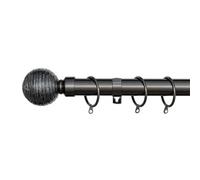 A.unique Home Etched Ball Metal Extendable Curtain Pole With Rings And Fittings (25/28mm) - Black Nickel, 180Cm - 340Cm Approx