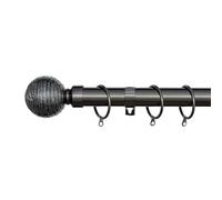 A.Unique Home Etched Ball Metal Extendable Curtain Pole with Rings and Fittings, In a Variety of Colours and Sizes (25/28mm) (Black Nickel, 120cm - 220cm, 47" to 87" Approx)
