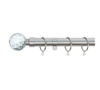 A.unique Home Gem Crystal Ball Metal Extendable Curtain Pole With Rings And Fittings (25/28mm) - Brushed Steel, 120Cm-220Cm Approx