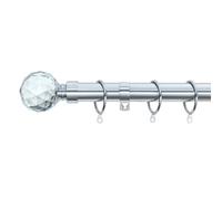 A.unique Home Gem Crystal Ball Metal Extendable Curtain Pole With Rings And Fittings (25/28mm) - Nickel, 120Cm - 220Cm Approx