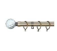 A.Unique Home Gem Crystal Ball Metal Extendable Curtain Pole with Rings and Fittings, In a Variety of Colours and Sizes (25/28mm) (Antique Brass, 120cm - 220cm, 47" to 87" Approx)