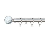 A.Unique Home Gem Crystal Ball Metal Extendable Curtain Pole with Rings and Fittings, In a Variety of Colours and Sizes (25/28mm) (Brushed Steel, 180cm - 340cm, 71" to 134" Approx)