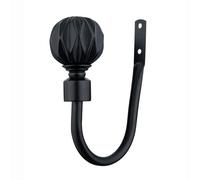 A.Unique Home Geo Ball Metal Extendable Curtain Pole With Rings and Fittings, In a Variety of Colours and Sizes (25/28mm) (Matte Black, Holdbacks)