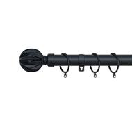 A.Unique Home Geo Ball Metal Extendable Curtain Pole With Rings and Fittings, In a Variety of Colours and Sizes (25/28mm) (Matte Black, 120cm - 220cm, 47" to 87" Approx)