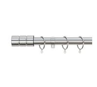 A.Unique Home Plain Barrel Metal Extendable Curtain Pole with Rings and Fittings, In a Variety of Colours and Sizes (25/28mm) (Brushed Steel, 120cm - 220cm, 47" to 87" Approx)
