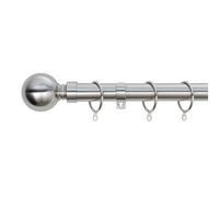 A.unique Home Plain Round Ball Metal Extendable Curtain Pole With Rings And Fittings (25/28mm) - Brushed Steel, 70Cm-120Cm Approx