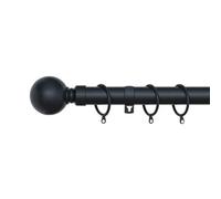 A.unique Home Plain Round Ball Metal Extendable Curtain Pole With Rings And Fittings (25/28mm) - Matte Black, 120Cm - 220Cm Approx