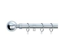 A.unique Home Plain Round Ball Metal Extendable Curtain Pole With Rings And Fittings (25/28mm) - Nickel, 120Cm - 220Cm Approx