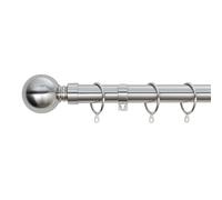 A.Unique Home Plain Round Ball Metal Extendable Curtain Pole with Rings and Fittings, In a Variety of Colours and Sizes (25/28mm) (Brushed Steel, 120cm - 220cm, 47" to 87" Approx)