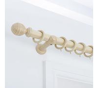 A.Unique Home Ribbed Wooden Curtain Pole (35mm) - (150cm, Antique Vanilla) | Wooden Curtain Pole with Ribbed Finish, Complete with Rings and Fittings, Ideal for Bedrooms, Lounges and Dining Rooms