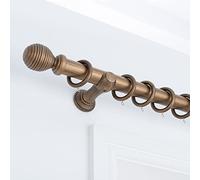 A.Unique Home Ribbed Wooden Curtain Pole with Rings and Fittings, In a Variety of Colours and Sizes (35mm) (150cm, Antique Gold)