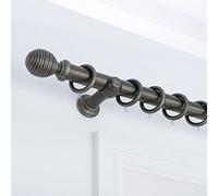 A.Unique Home Ribbed Wooden Curtain Pole with Rings and Fittings, In a Variety of Colours and Sizes (35mm) (150cm, Brushed Olive)