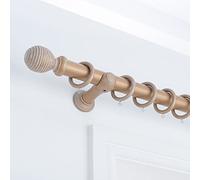 A.Unique Home Ribbed Wooden Curtain Pole with Rings and Fittings, In a Variety of Colours and Sizes (35mm) (240cm, Light Bronze)