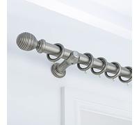 A.Unique Home Ribbed Wooden Curtain Pole with Rings and Fittings, In a Variety of Colours and Sizes (35mm) (120cm, Antique Silver)