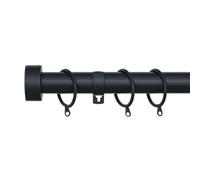 A.unique Home Stud End Metal Extendable Curtain Pole With Rings And Fittings (25/28mm) - Matte Black, 180Cm - 340Cm Approx