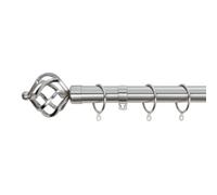 A.unique Home Twisted Metal Extendable Curtain Pole With Rings And Fittings (25/28mm) - Brushed Steel , 120Cm - 220Cm Approx