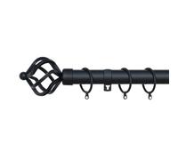 A.unique Home Twisted Metal Extendable Curtain Pole With Rings And Fittings (25/28mm) - Matte Black, 180Cm - 340Cm Approx