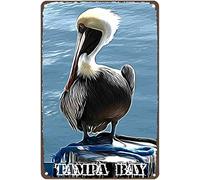 A Unique Sculpture Metal Tin Travel Sign Poster Visit Tampa Bay Pelican Resting Wall Poster Plaque For Home Kitchen Bar Pub Club Coffee Shop DecorMetal Sign 8X12 Inches